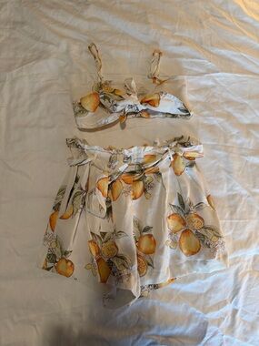 For Love & Lemons White Lemon Print Two-Piece Shorts Set